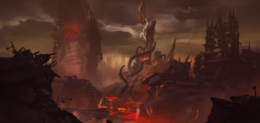 Doom Slayer Fighting Scene Desktop Pic