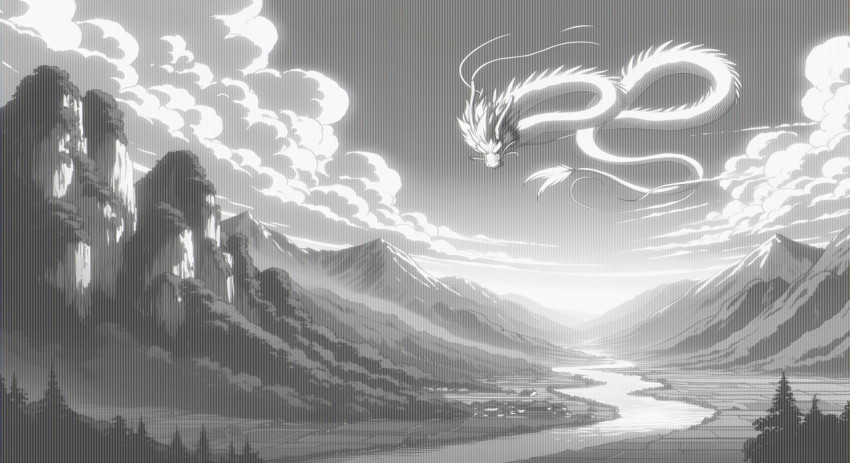 B&W Ghibli Fantasy Wallpaper to Set as Your Screen