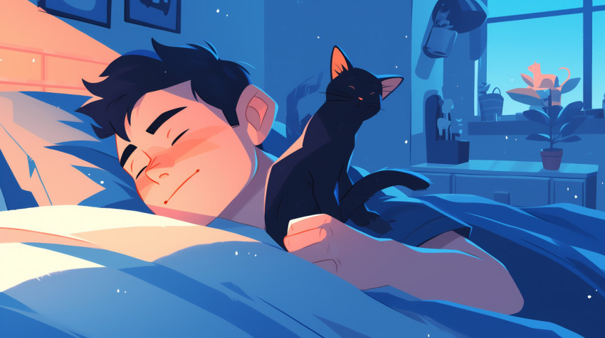 Sleepy Boy With Cat Picture for Wallpaper