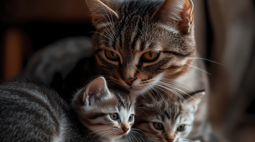 Cute Cat Mom With kittens Wallpaper for Your Desktop