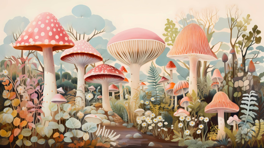 Download Cute Mushroom PC Background for Your Desktop