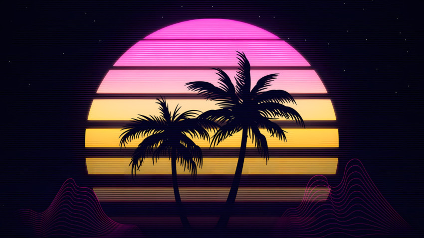 Sunset Beach Palm Tree Desktop Image