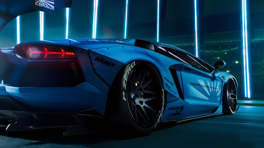 Blue Lambo Supercar Desktop Photo