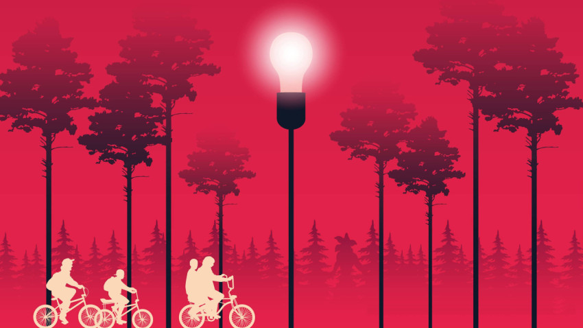 Stranger Things Epic Cycling Red Background Show Art 4K