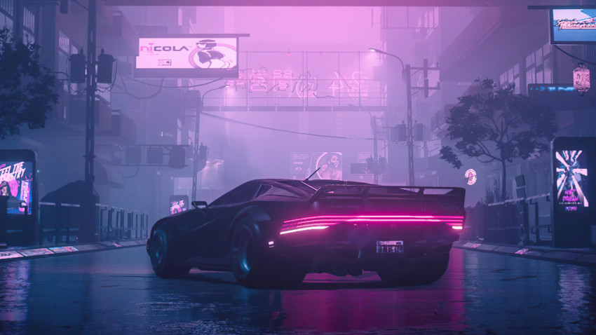 Vibrant Cyberpunk Urban Car Back Light Free HD Wallpaper
