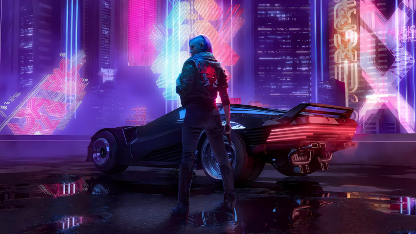 Cool Cyberpunk Street and Skyline Car 4K Wallpaper