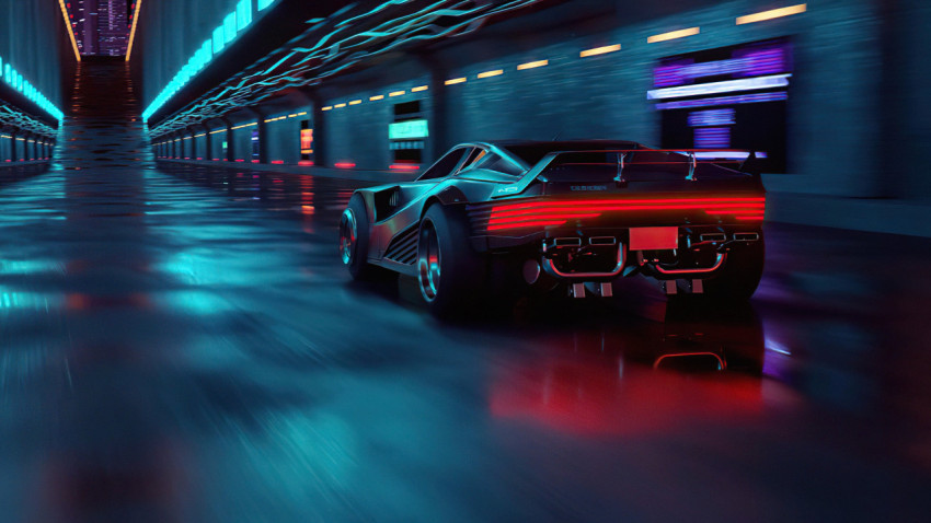 Cyberpunk Urban Street and Skyscraper Wallpaper 4K