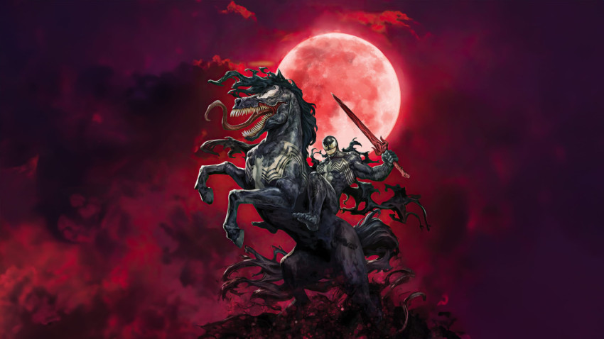 Venom with Horse in Red Moon Action 4K Picture