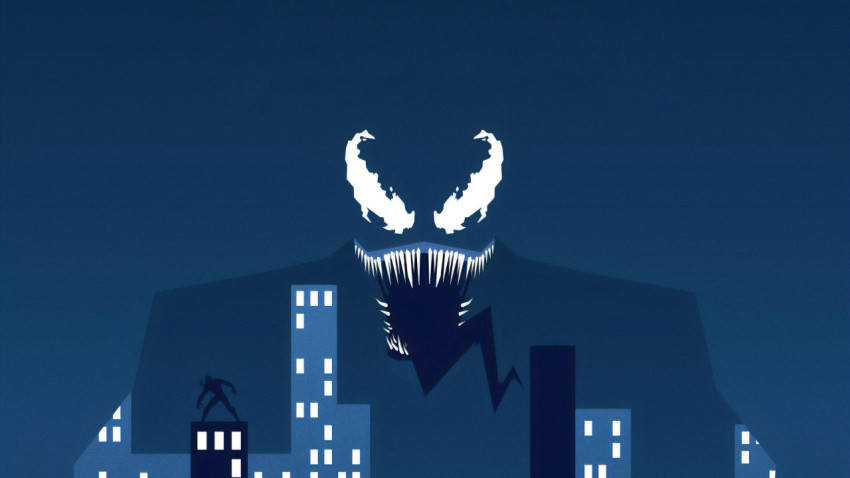 Venom Art Night City Minimalist 4K Wallpaper