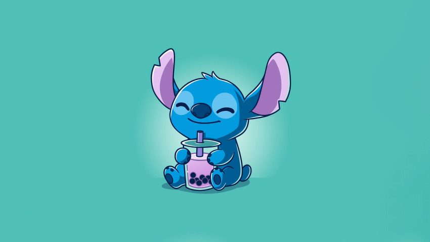 Bright and Colorful Stitch Drinking Photo for Your Device 4K