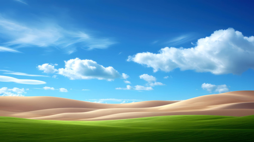 Golden and Green Desert Sand Dune with Blue Sky 4K