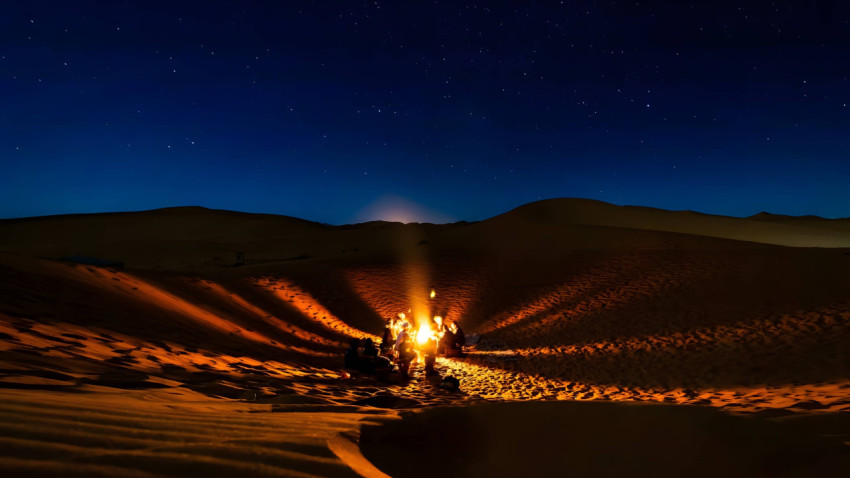 Desert Night Fire Camping Dune Desktop Wallpaper