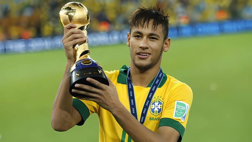 Neymar Jr. with Trophy Desktop Wallpaper