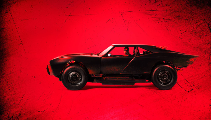 Batman With Car Red background 4K Image