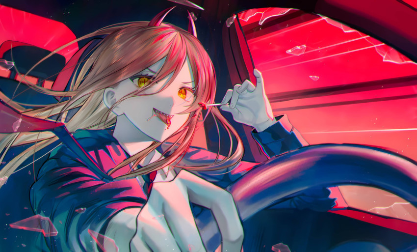 Makima Driving Car 4K Wallpaper For Deskop