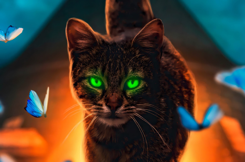 Cute Cat and Butterfly Image Wallpaper For Desktop