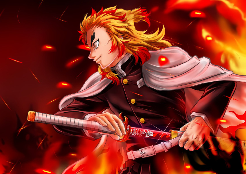 Rengoku With Fire Sword Desktop