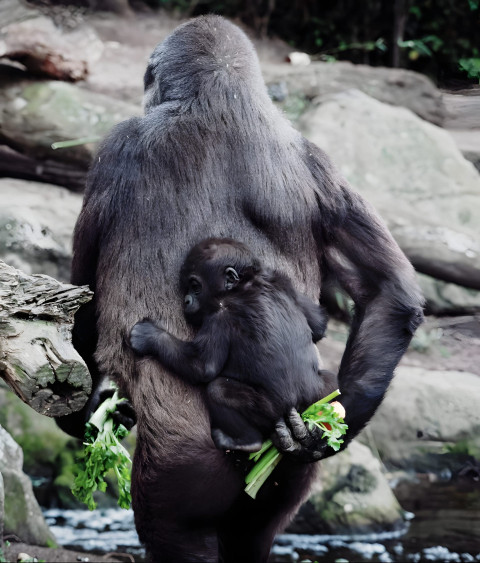 Gorilla Family in Forest Mobile Image