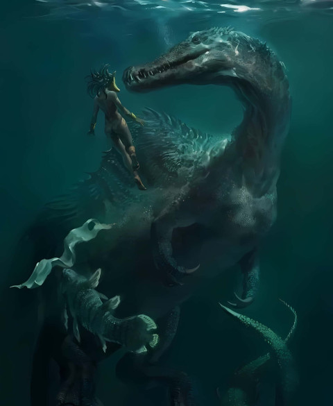 Fantasy Dinosaur in Under Water Photo for Phone