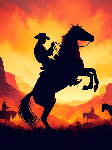 Cowboy and Horse at Dusk Wallpaper