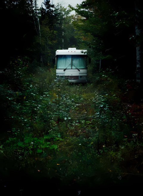 Majestic Jungle Pathway with Bus Photo