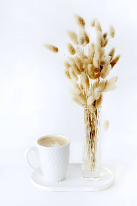White Background Cup With Flower Wallpaper