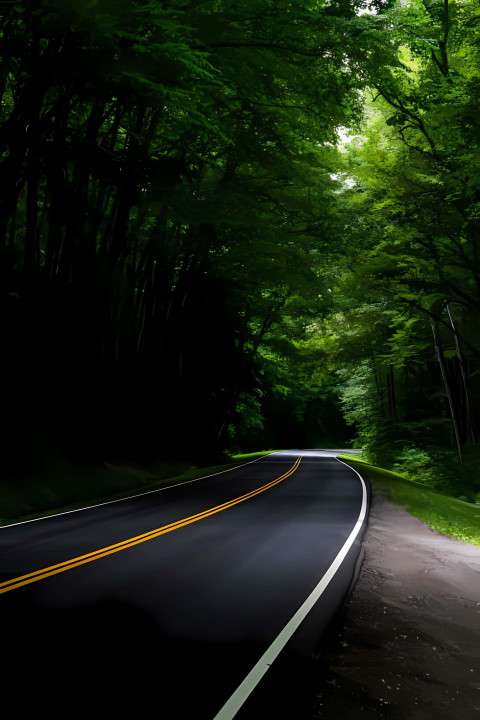 Serene Jungle Canopy with Wild Road in View