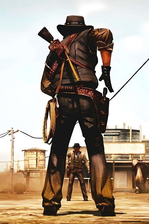 Cowboys in Old Western Town Photo