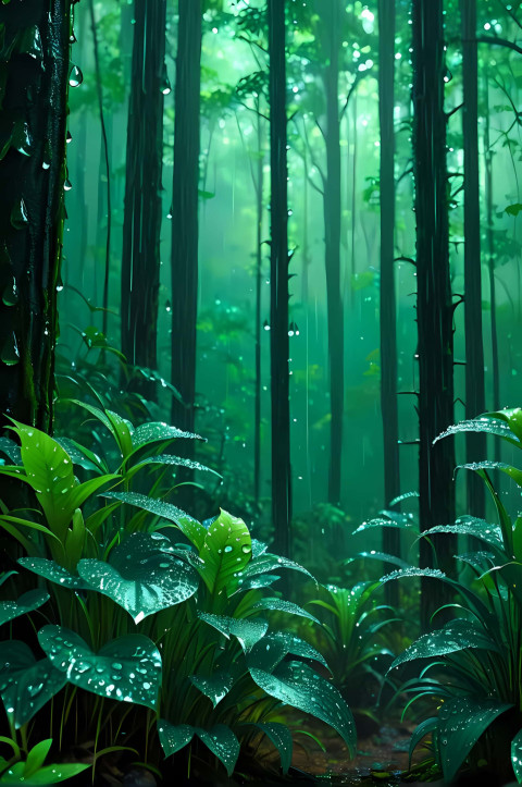 Vibrant Jungle Background with Tropical Plants