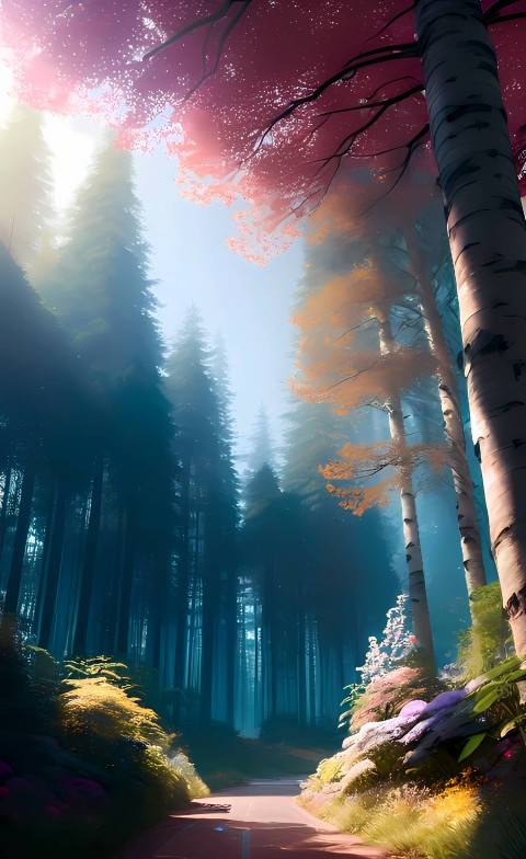 Ultra HD Sunlit Trees in the Forest Wallpaper