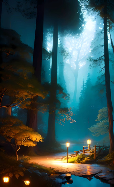 Magical Forest Night Mobile Image 4K