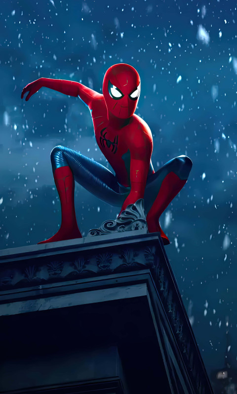 Spiderman in City Night View Mobile Wallpaper