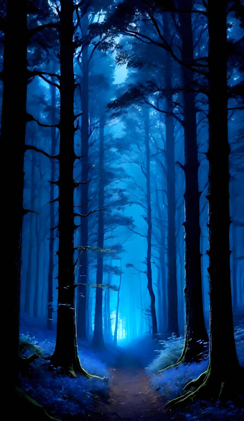 Eerie Twilight Forest Path Wallpaper