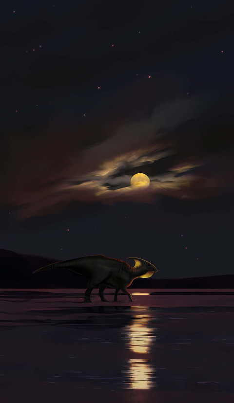 3D Dinosaur Background with Moon