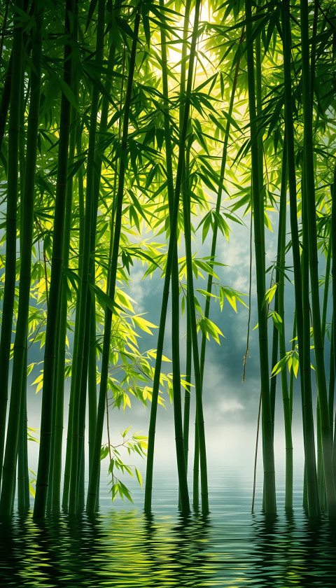 Bamboo Reflection in Water Image