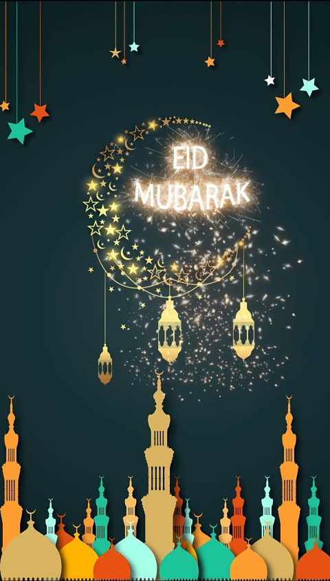 Eid Mubarak Mosque Silhouette 4K