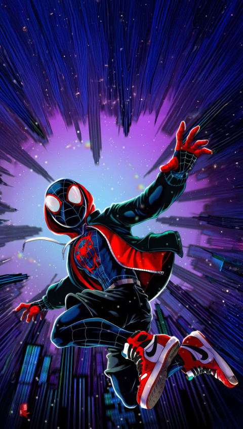 Marvel Spiderman Leaping Through City HD Background