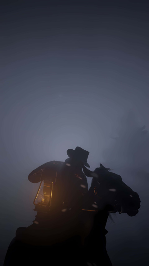 Cowboy With Horse in Open Area