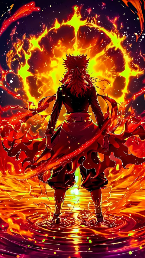 Rengoku with Fire Background HD