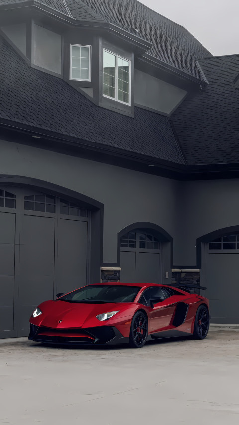 Red Lambo in Garage Wallpaper