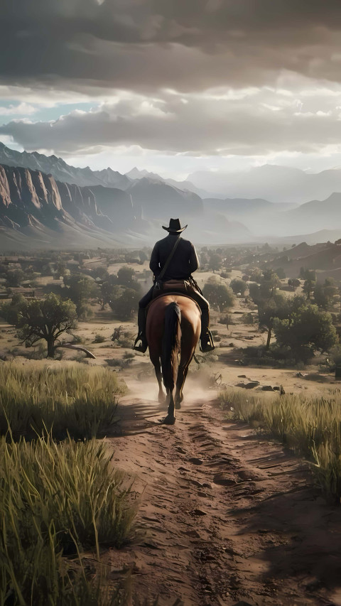 Majestic Cowboy in Mountain Range