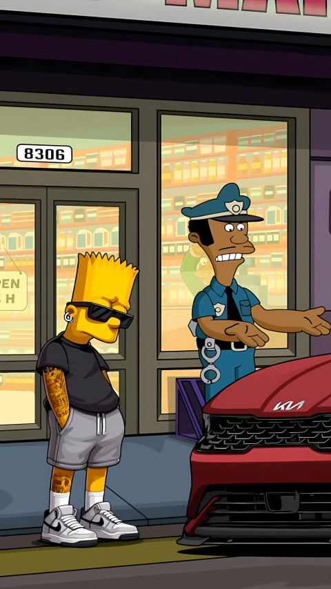 Bart Vibe With Police Officer 4K Wallpaper