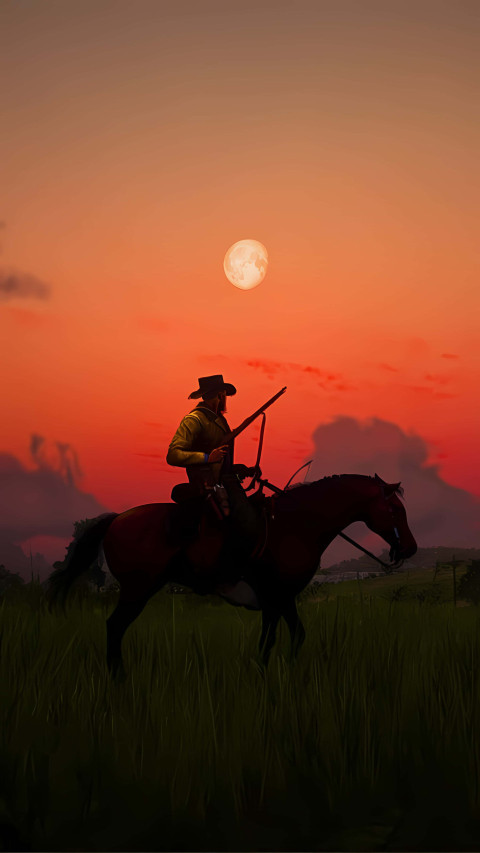 Cowboy With Horse at Sunset Photo 4K