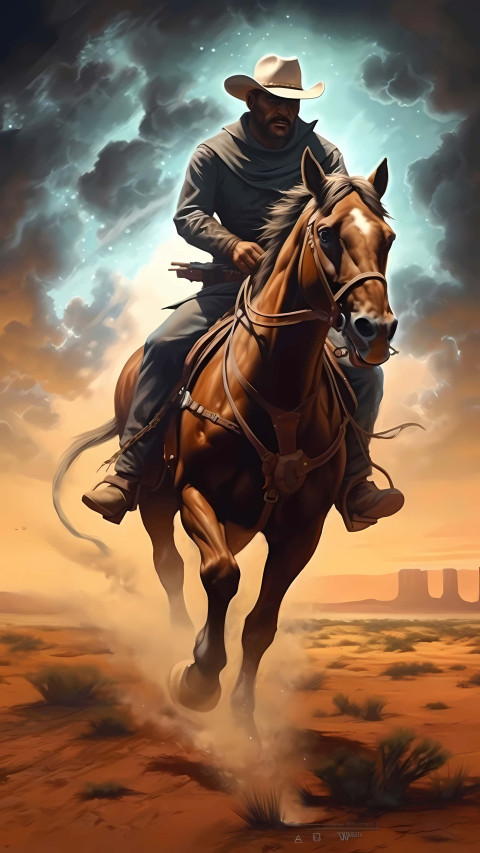 Cowboy Riding Into the Horizon