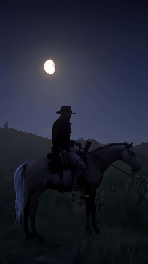 Cowboy With Horse at Moon Night Wallpaper