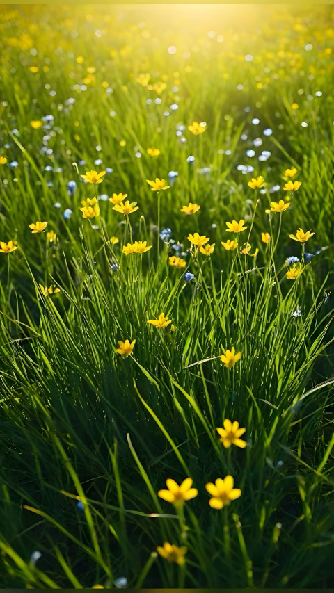 Serene Green Grass Flower Mobile Background