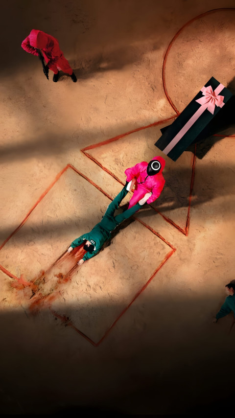 Masked Workers Squid Game Phone 4K Wallpaper