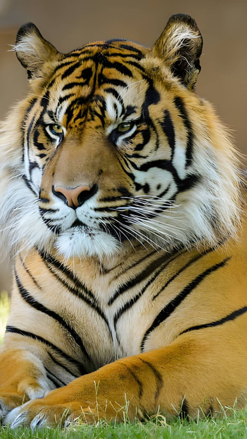 Tiger Close-Up in Lush Greenery Wallpaper