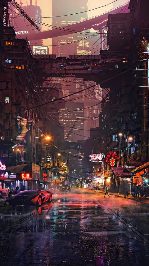 Free Cyberpunk Futuristic Street Wallpaper to Download