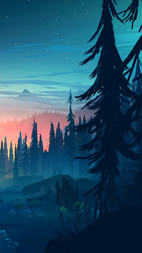 Dreamy Forest at Golden Sunset